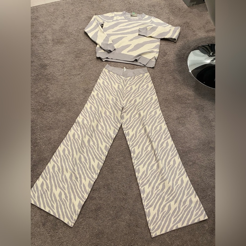 Anthropology Stylish Zebra Print Wide-Leg Pant Suit.